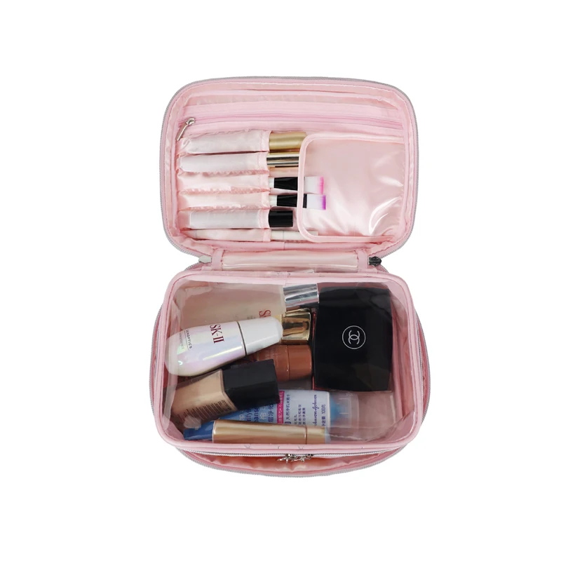 Double Layer Travel Makeup Bag Portable Cosmetic Bag with Divider Organizer Case for Storage Make up Large Capacity