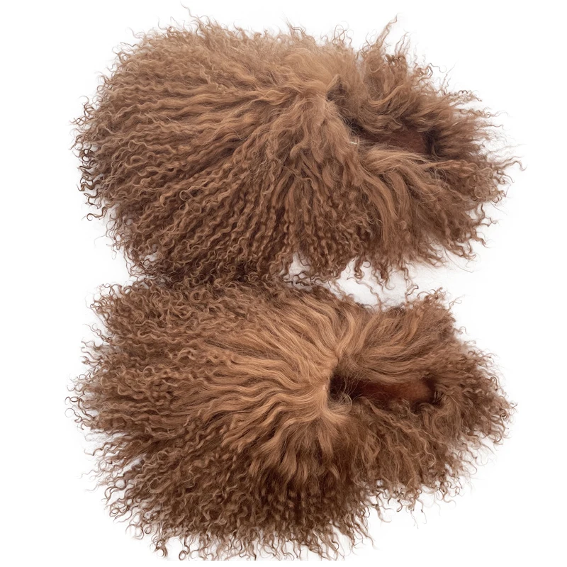 PDEP 2022 new arrival designer mongolian fur slippers for women cozy soft fashion plush real sheep fur slide slippers