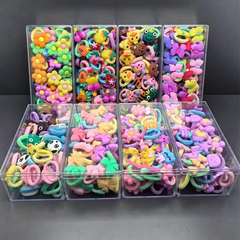 50Pcs/box Children Cute Elastic Hair Rubber Bands Set Baby Hair Ties Girls Headdress Gift Accessories