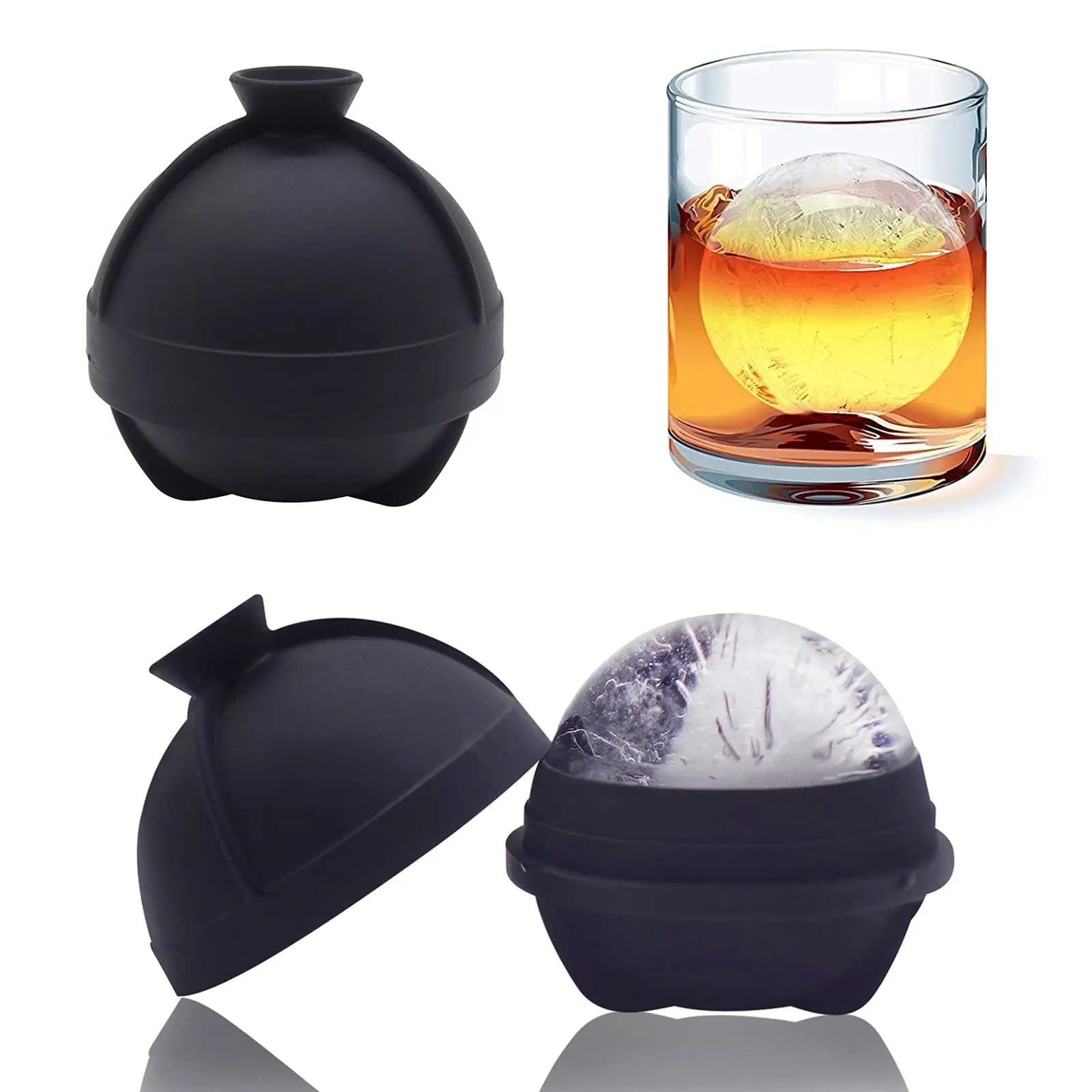 6cm Whiskey Round Silicone Ice Maker Can Customized logo Large Ball with Funnel and Lid for Home Use