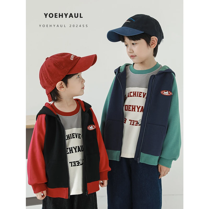 YOEHYAUL N5440 Autumn Cotton Long Sleeve Toddler Boys Hoodie Jackets Coat For Kid Baby Boys Hooded Sweatshirt Fashion Clothing