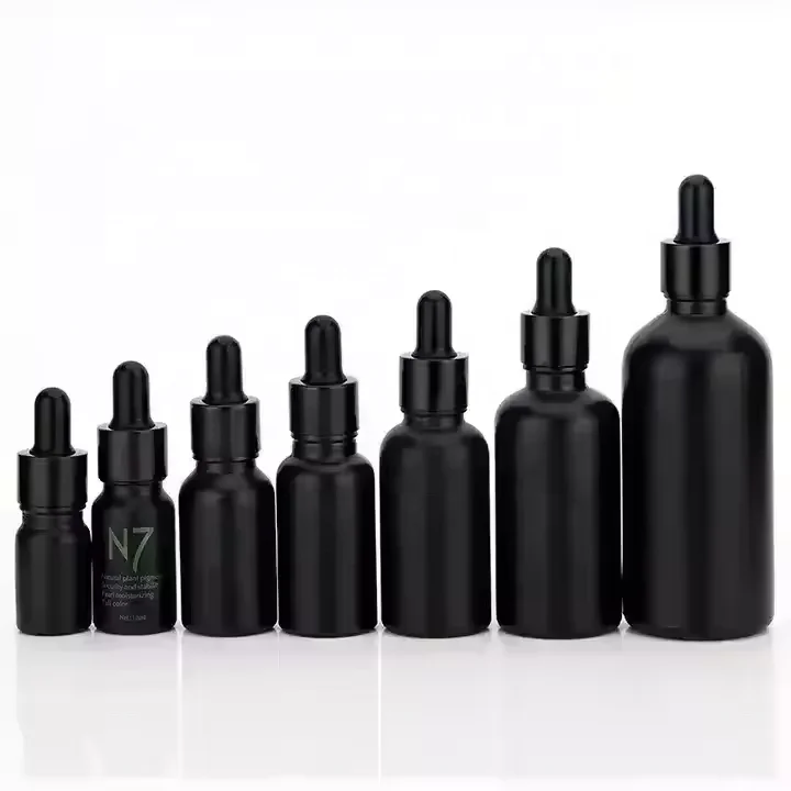 Wholesale Price Matte Black Dropper Essential Glass Bottle 10ml 20ml 30ml 50ml High End Black Bottle with Pipette  for Skincare