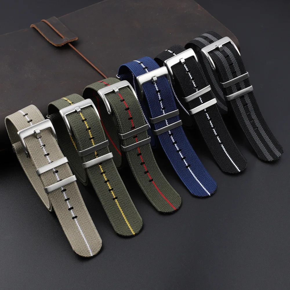 Custom Elasticated Woven Nylon Watch Strap Parachute French Marine National Sport Wrist Bracelet One Pass Elastic Watch Straps