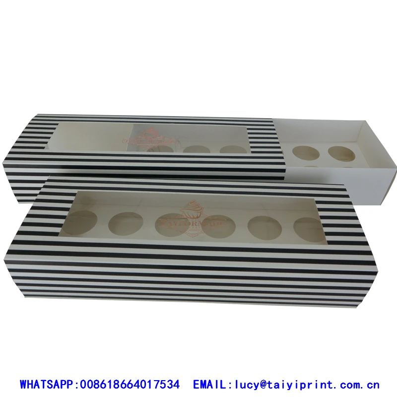 
Customized printed black and white stripe drawer cupcake box 
