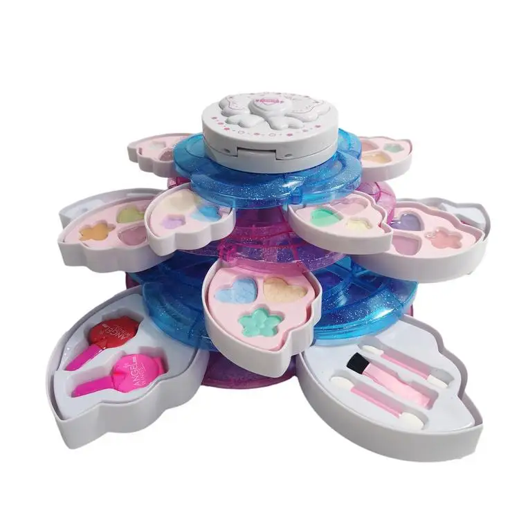 
Kids Makeup Toys Washable Cosmetic Set Pretend Play Makeup Set Girl play house washable princess makeup rotating flower box 