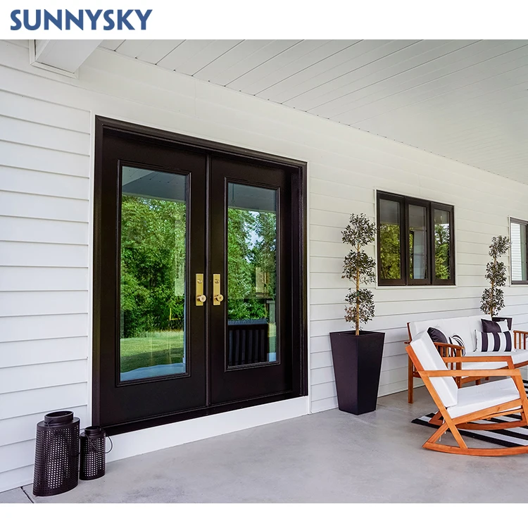 Sunnysky Contemporary White French Doors with Aluminum Frame and Fiberglass Front Exterior