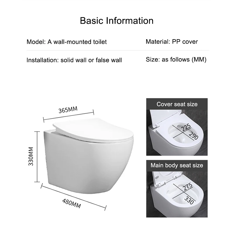 silent and slow-lowering design  no sound when rising and failling toilet ceramic toilet hot sale wall-mounted PP cover toilet