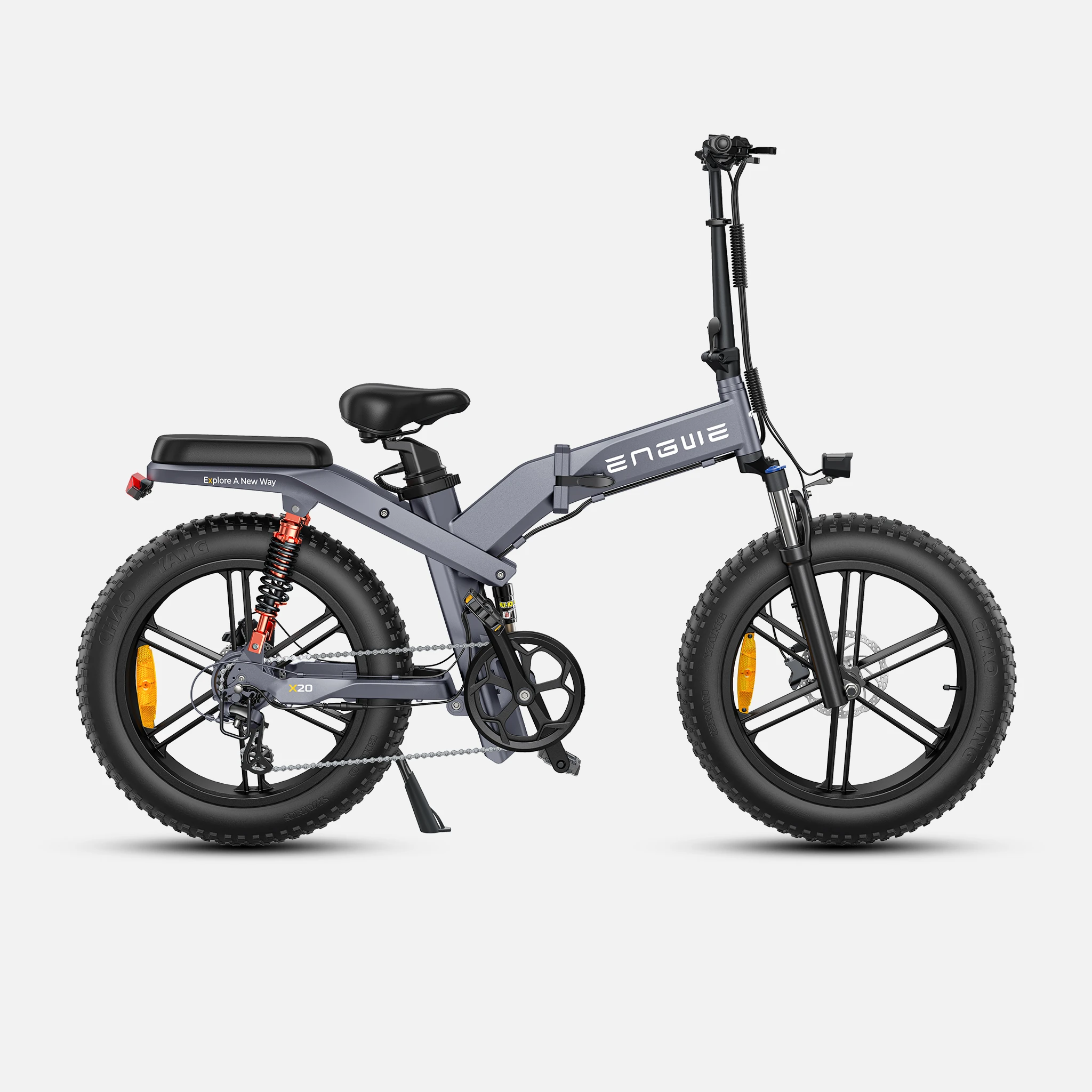 ENGWE X20  Gray mountain bike EU warehouse hotselling 750w 20*4inch fat tires Triple Suspension Foldable E-bike 50KM Adult bikes