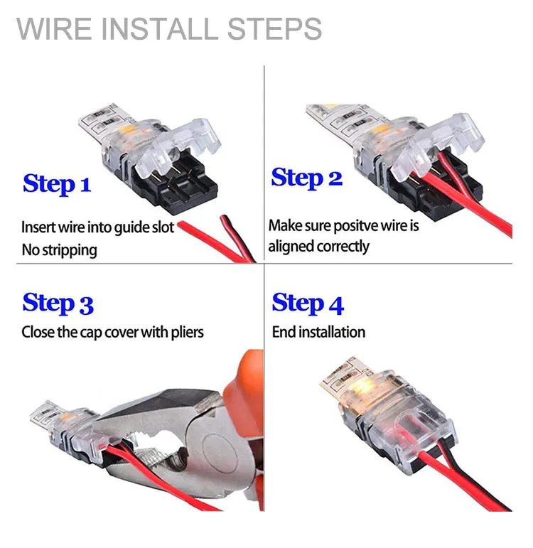 Cable to pcb 2 Pin Smd 2835 5050 IP65 Single Color Soldering Welding-free Tape Led Strip Light Connector