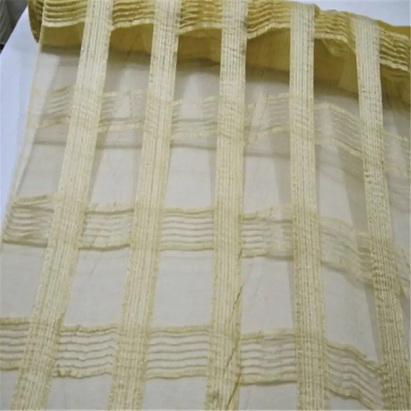 Bright Yellow Color with Check Design Silk Blend Cotton Fabric with Wholesale Price from Factory