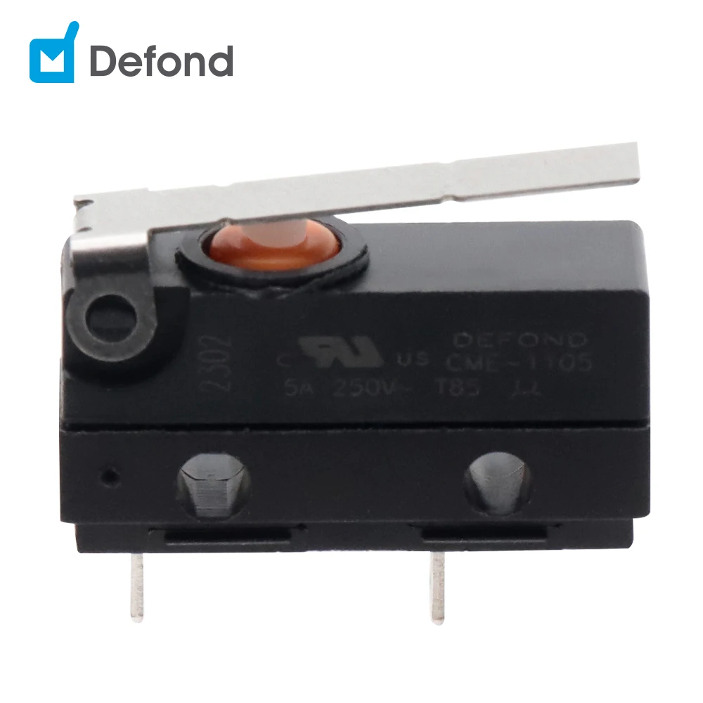 Defond manufacturer micro lever switches 2pin 5A 250V T85 CME-1105-B-FAS31-03R blade micro switches ul