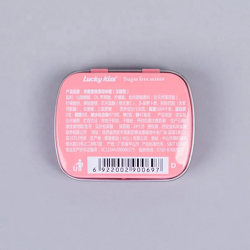 Small tin metal box for sugar-free mints packaging