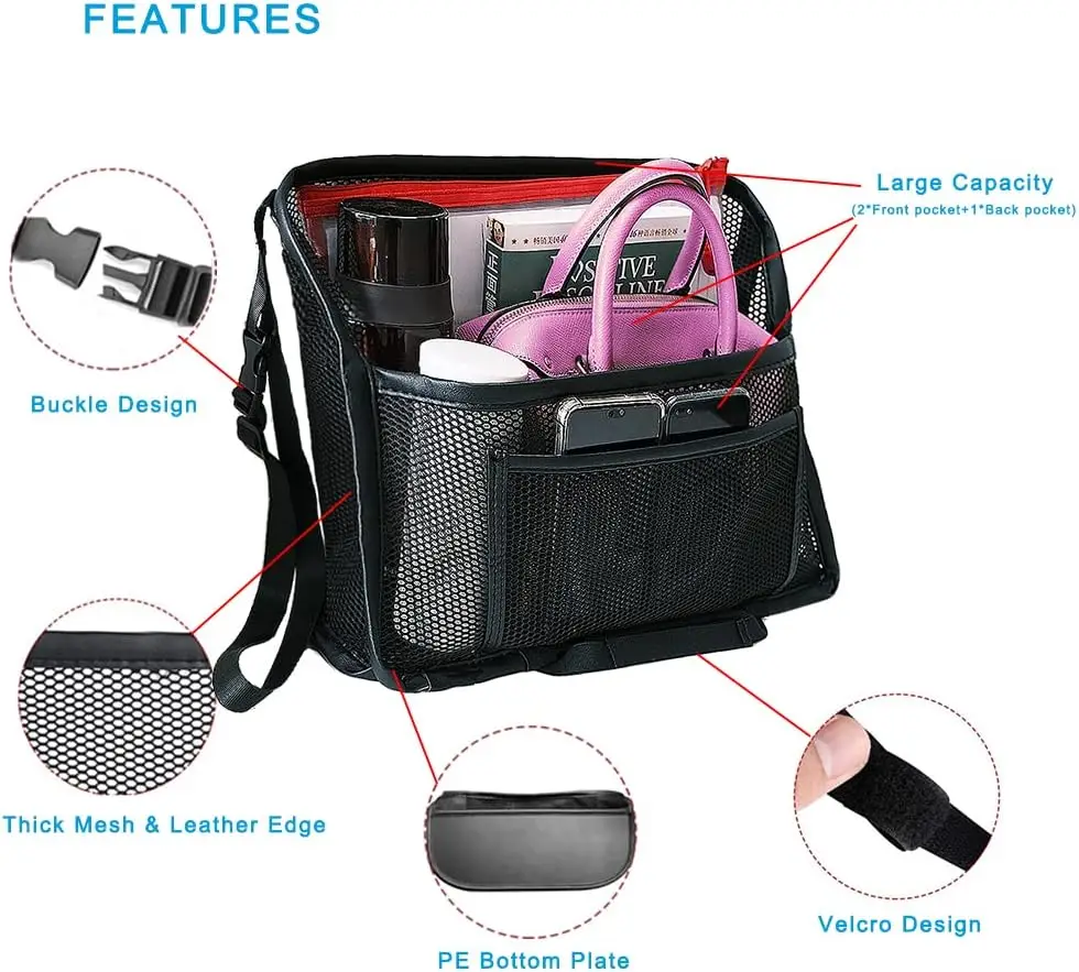 Large Capacity Custom Logo Car Net Pocket Handbag Holder Mesh Storage Bag Car Seat Gap Organizer For Phone Documents keys