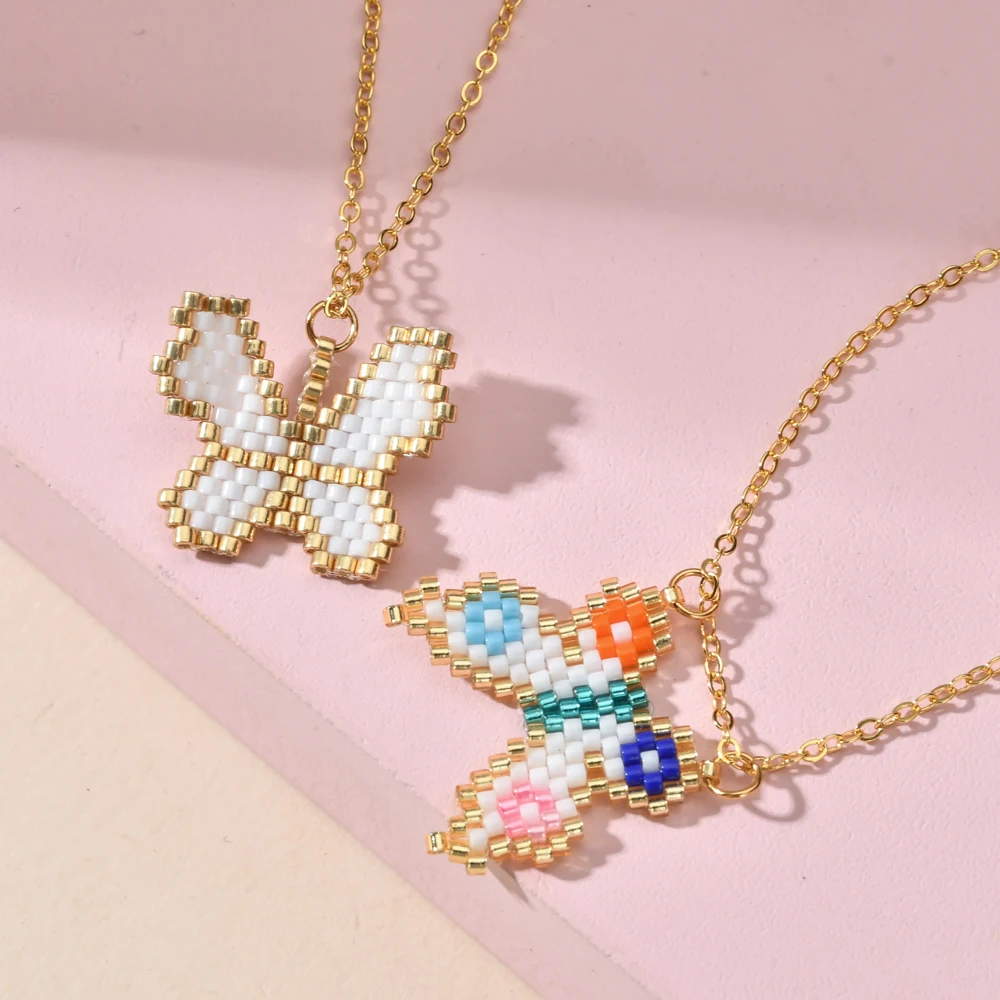 New Fashion Miyuki Beads Butterfly Pendant Necklace For Women Girls Anniversary Gifts