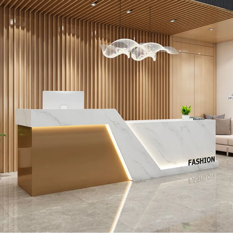 USA CA UK AU GER Local Stock Simple Design Wooden Logo Hotel Spa Reception Counter Table Desk Clothing Store Design For Sale