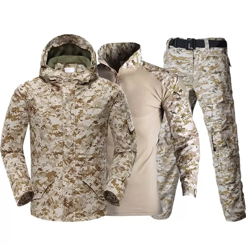YAKEDA 3 Pieces Set Fleece Combat Camouflage G8 Uniform Tactical Winter Jacket Tactical Suit