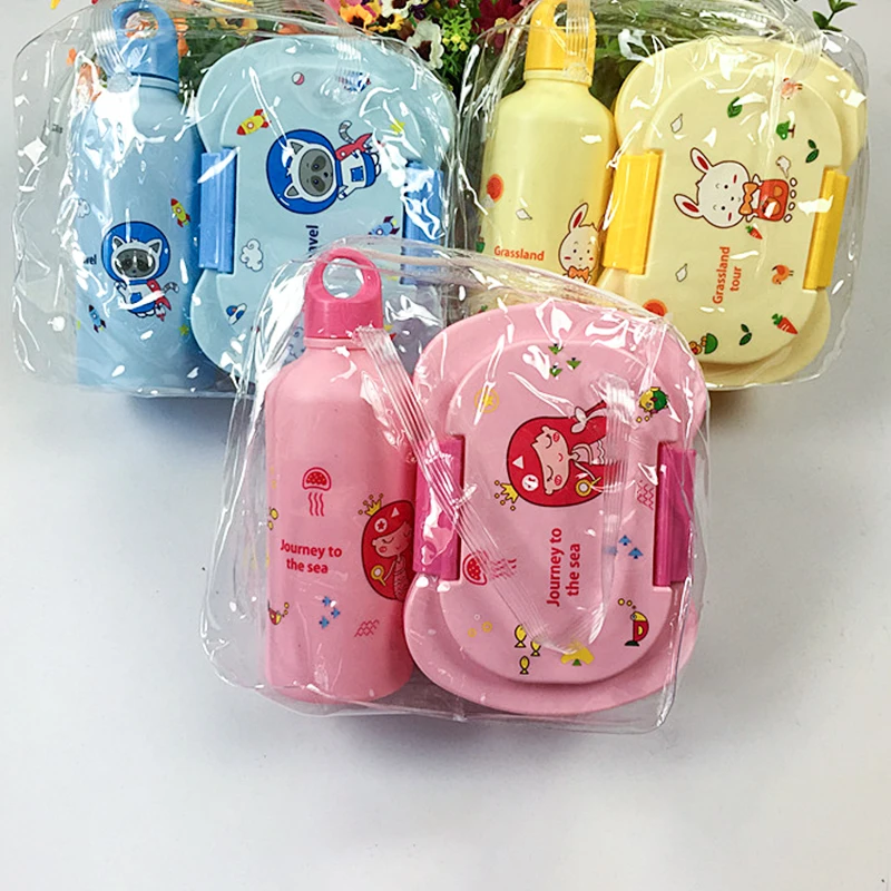 Wholesale Children Cartoon Design Plastic Bento Lunch Box Kids Lunch Box Set With Water Bottle