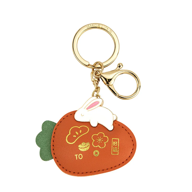 Bamen Cute PU Leather Metal Keychain Custom Cartoon Small Animal Plant Car Pendant Simple Bag Hanging Decoration Gifts