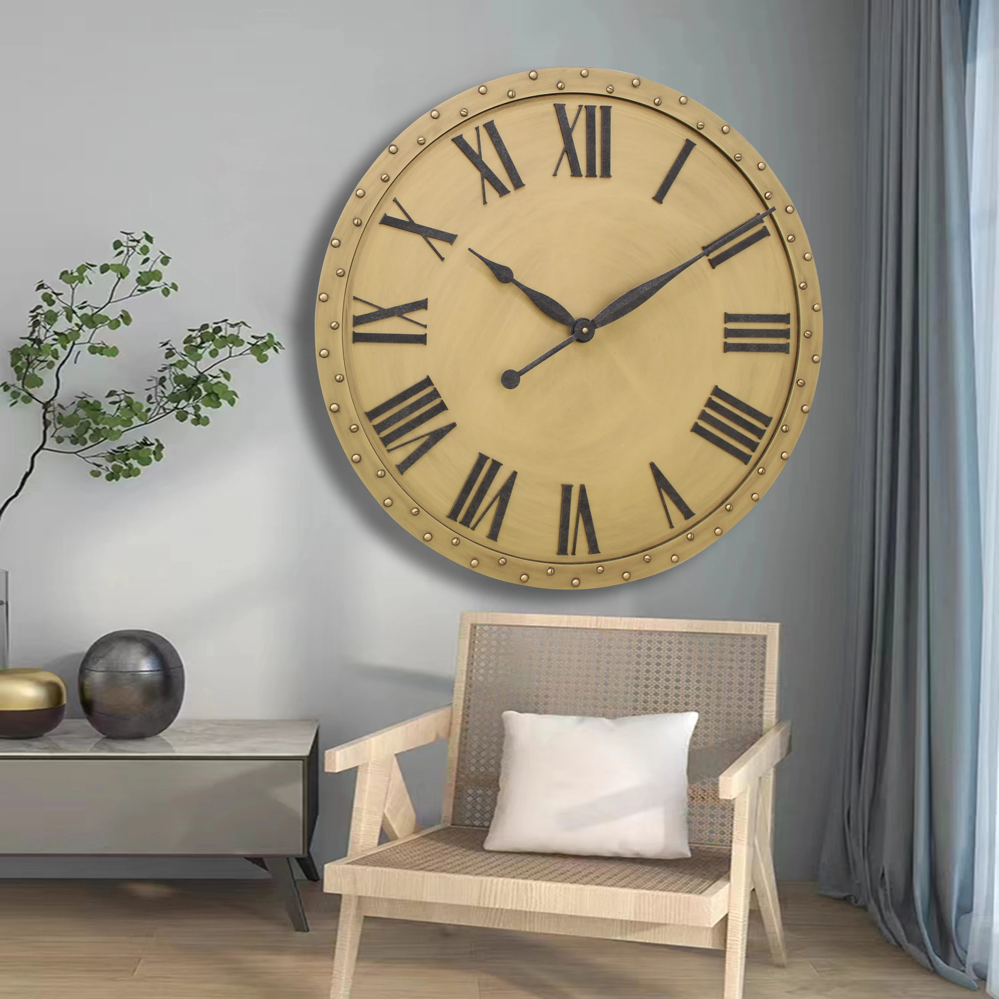 Living Room Super Large Wall Clock Farmhouse Roman Forged Vintage Metal Wall Clock  Decorative Wall Clock For Living Room