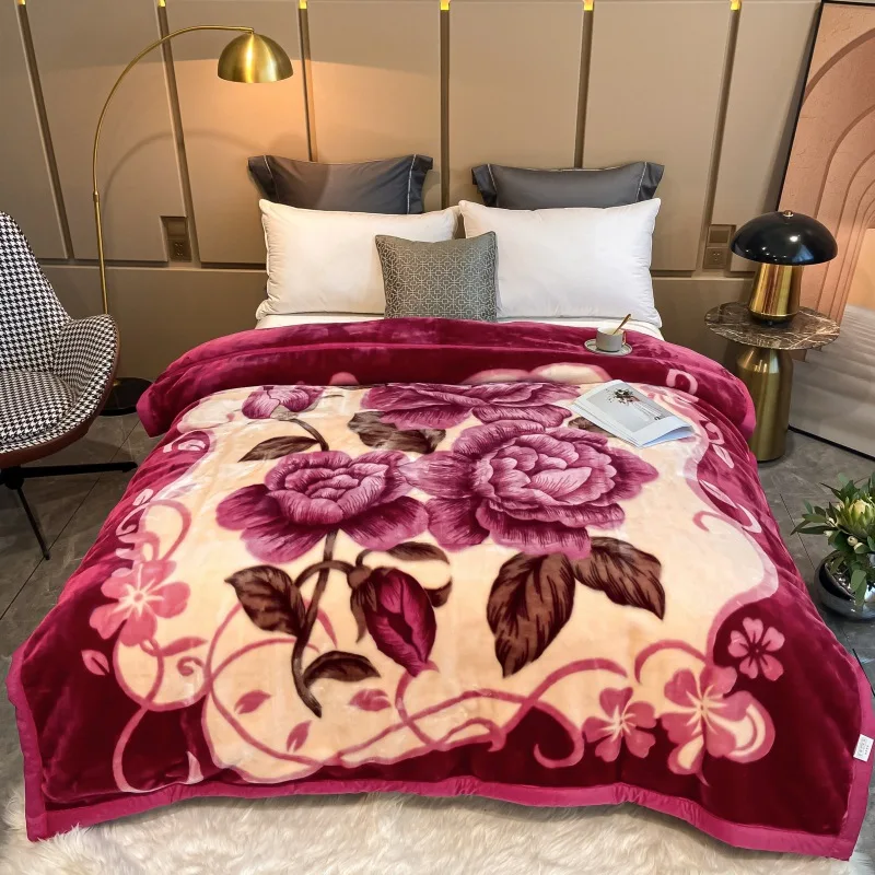 Raschel Blanket Floral Manta Winter Double Thick Double Warm Korean Blanket Throw Raschel Bed Printed Blanket