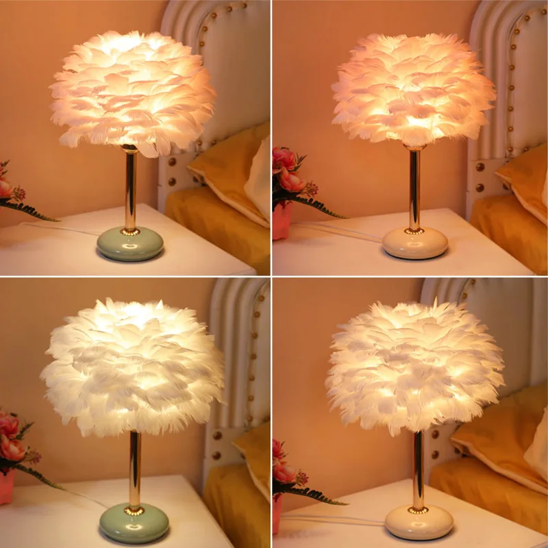 Nordic creative girl dream ceramic lamp warm feather bedside lamp table lamp bedroom, one piece generation