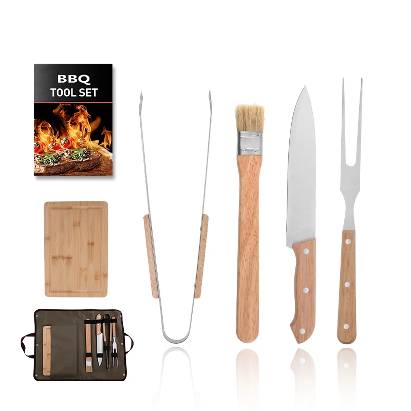 Manufacturer Best Sellers Bbq Set Tools Bbq Grill Tool Set Wooden Handle Bbq Utensil Brush Tools Kitchen Accessories Custom
