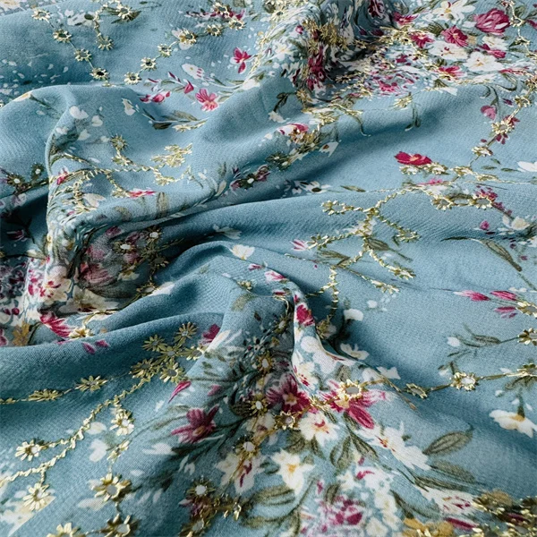 Direct Factory Dubai Floral Printed Embroidered Chiffon Material Fabrics with Embroidery Cut Pieces For Women Dress Clothing