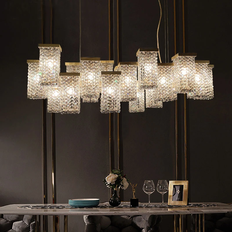 Villa Building Dining Long Lights Modern Rectangle Led Crystal Chandelier Luxury Chandeliers & Pendant Lights