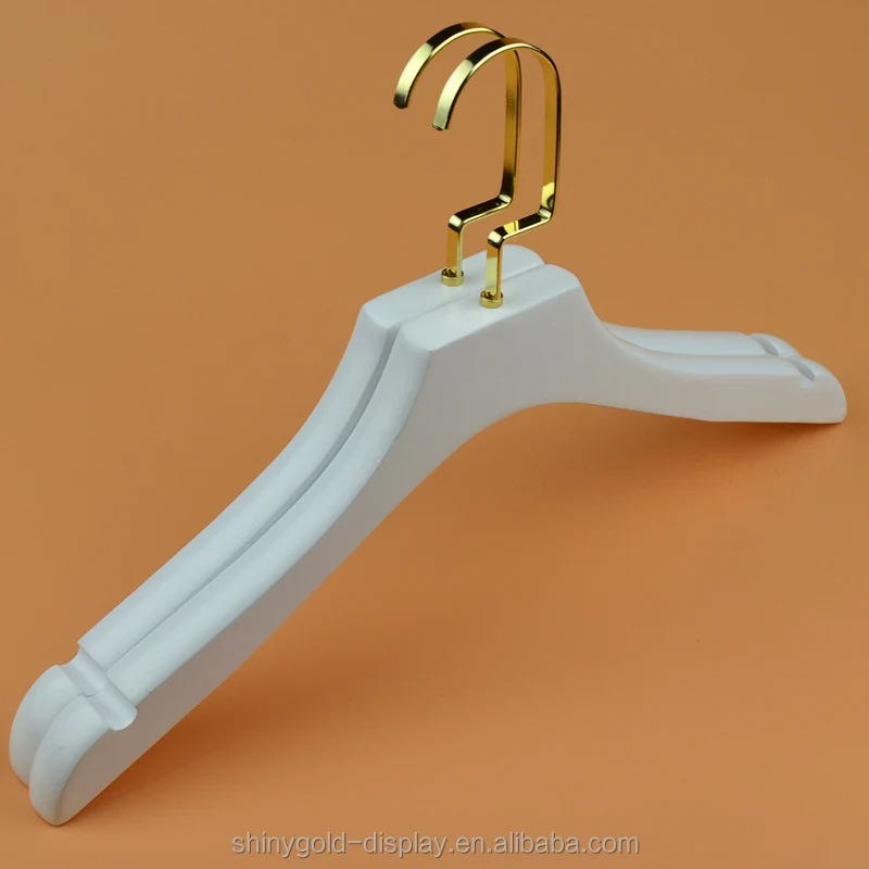 Custom Logo Luxury White  Hanger Wood Clip Hanger Non Slip Boutique Wooden Clothes Hanger for Clothing Shop