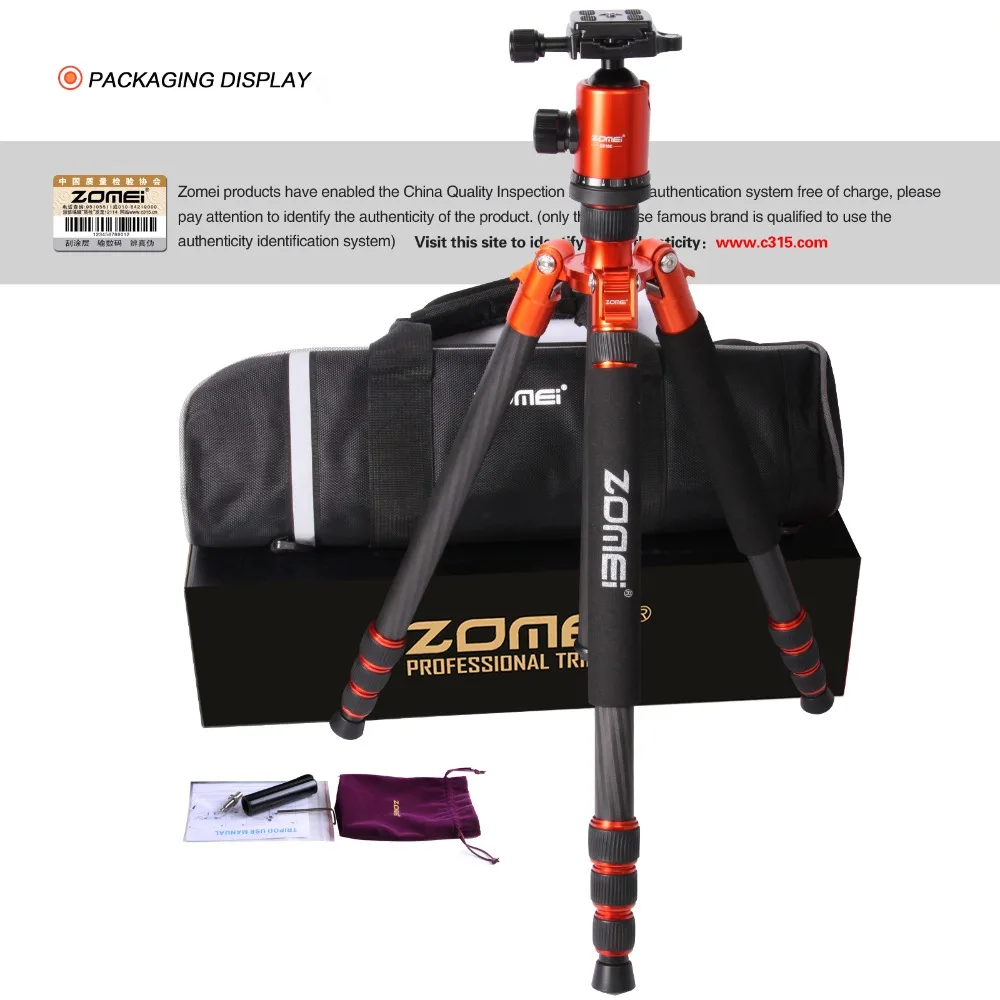 ZOMEI Z888C Professional Travel tripod Carbon Fiber camera Monopod Stand & Ball head with Bag for DSLR camera 5 Color available