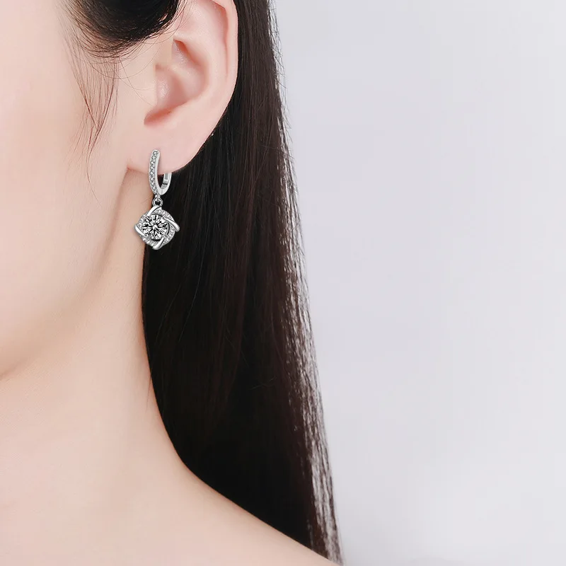 Classic moissanite halo dangling earings for women vvs 1ct diamond pass tester s925 sterling silver wedding party best gift