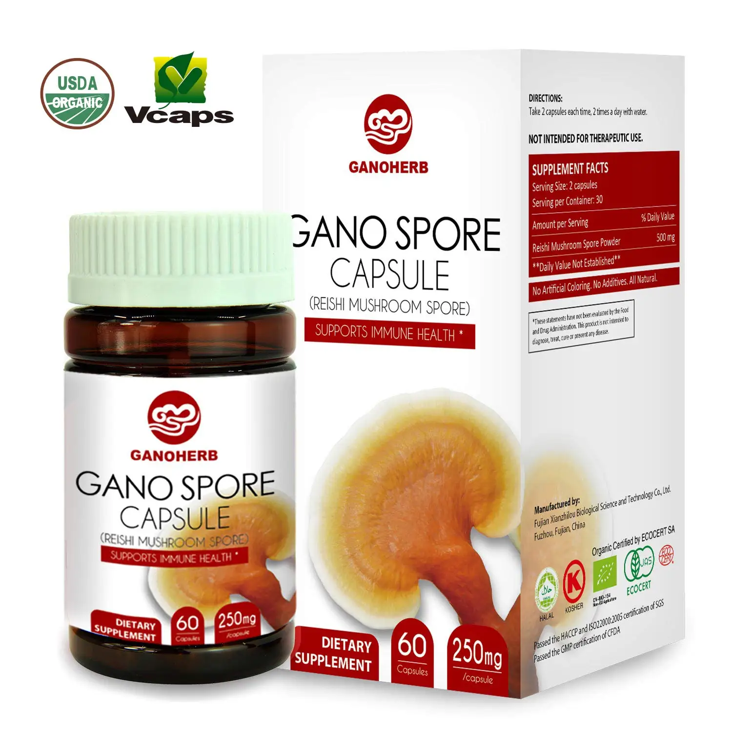 Hight Polysaccharides and  Beta  glucans 100% Organic Reishi  Mushroom Ganoderma Spore Capsule healthcare food supplements