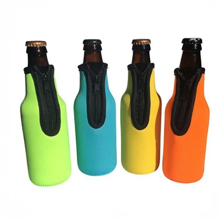 Custom neoprene black beer bottle sleeve top zipper 550ml water wine champagne drink cooler coozies for bottles