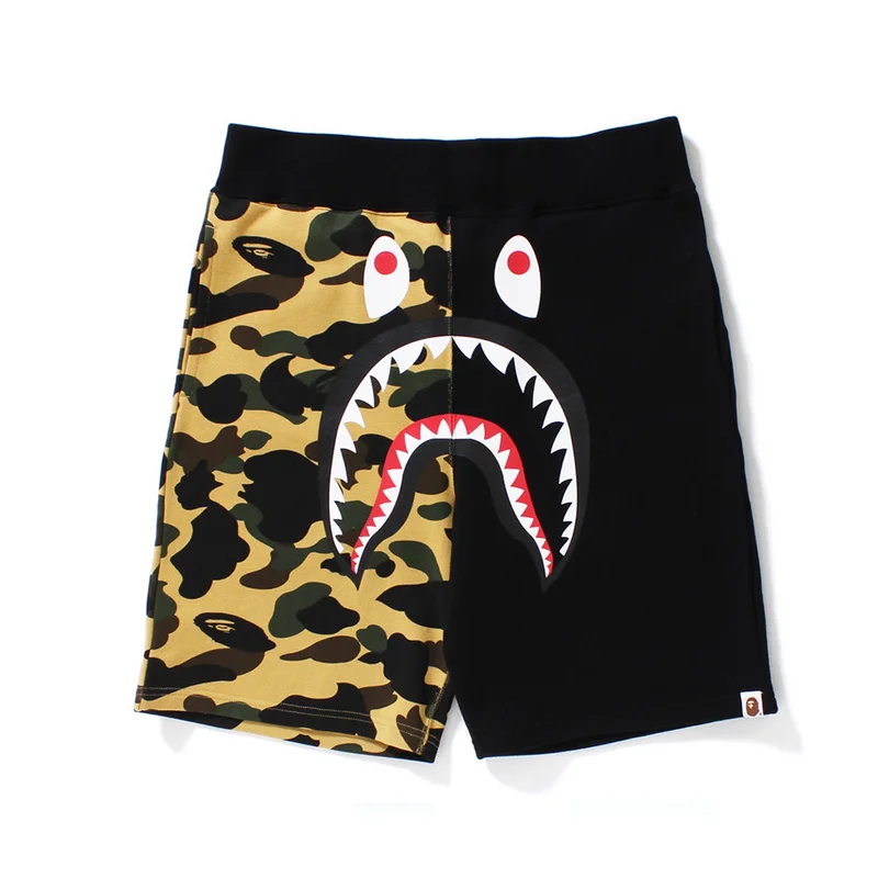 Hot Sale Shark Head Double color stitching mens sweat shorts cotton for Bape with Asian size