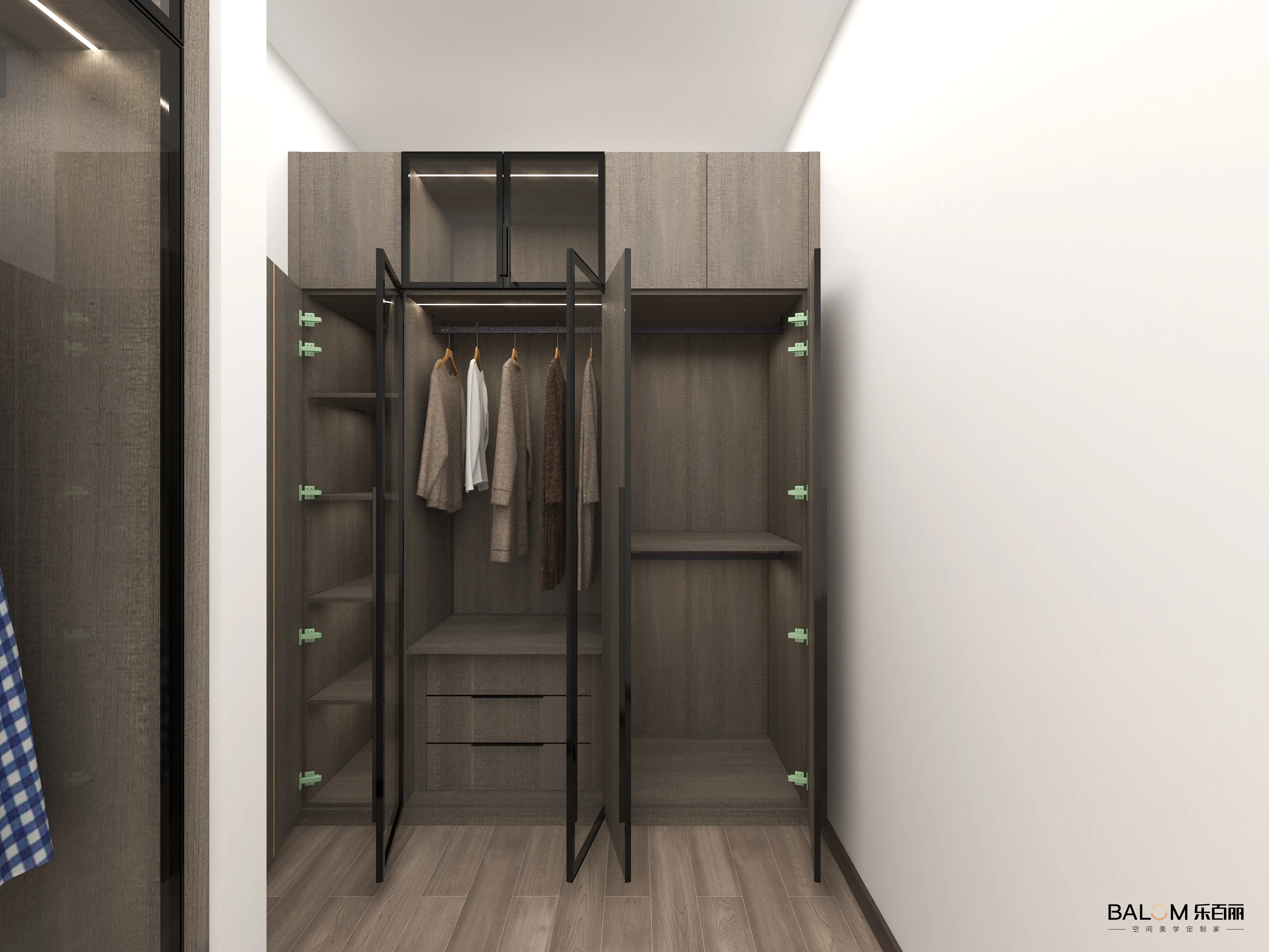 OEM ODM supplier high quality luxury wood wardrobe cabinet glass door walk in wardrobe