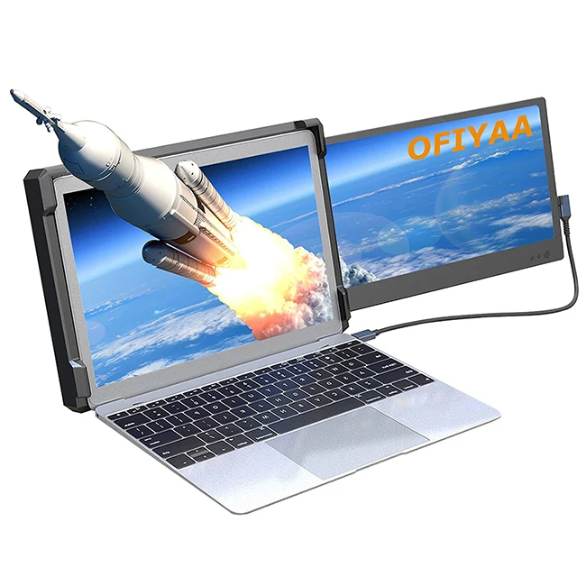 OFIYAA P1 Portable Monitor 12' FHD 1080P IPS  Attachable Dual Laptop Screen USB and Type C Powered Extra Screen Extender