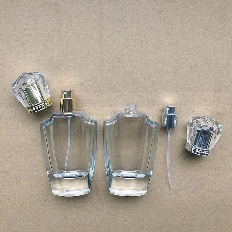 Luxury Glass Perfume Bottles Unique Design Gold Silver Crown Cap Fragrance Sprayer 50ML Refill Perfume Atomizer Spray Bottle