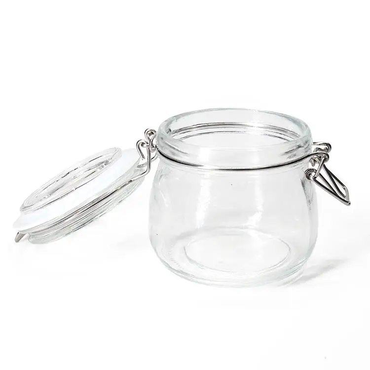 1.6oz 50ml Mini Clip-on Lids Glass Food Storage Jar For Canning Flour Pasta Coffee Beans