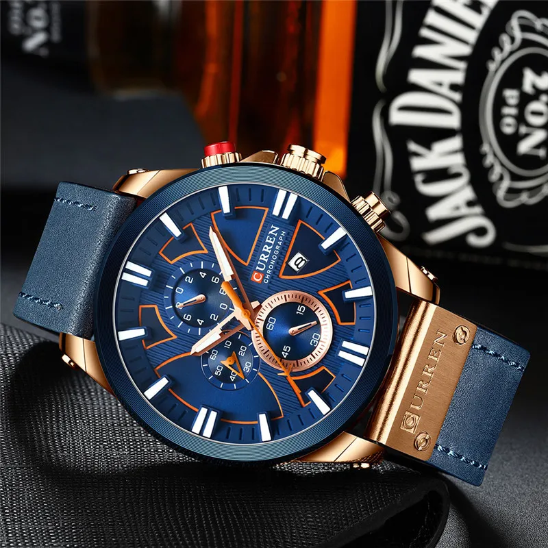 CURREN 8346 Watch Chronograph Sport Mens Watches Quartz Clock Leather Male Wristwatch Relogio Masculino Fashion Gift for Men