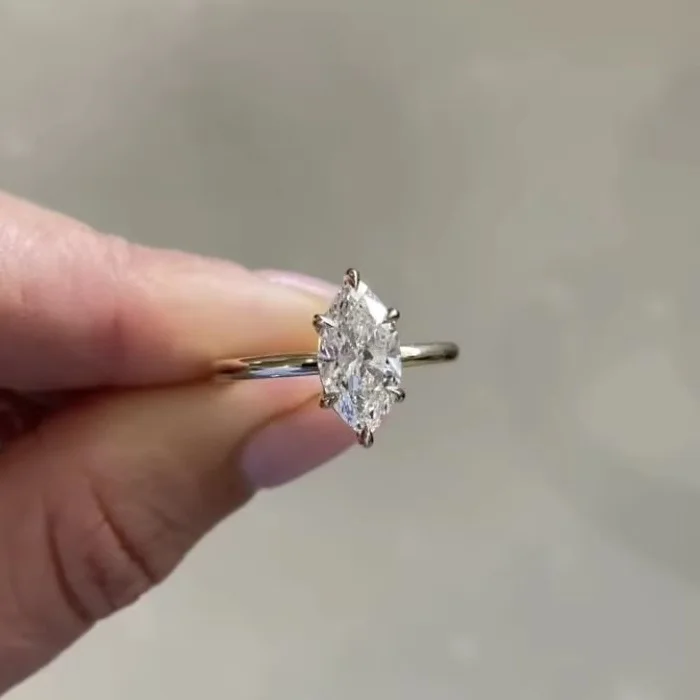 Новое Стильное элегантное кольцо 18k желтое золото 6 зубцов форма маркиза D Цвет VVS 2CT Муассанит для свадебного подарка