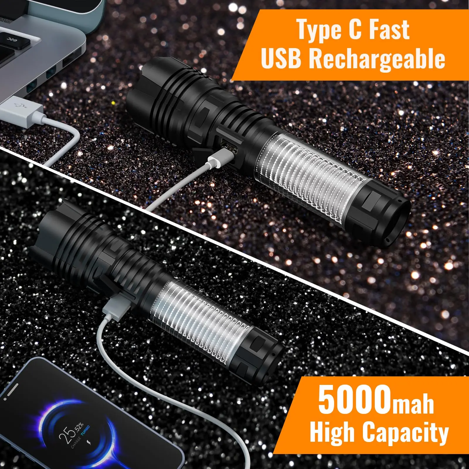 Temu Hot Selling New High Quality White Laser Long Range Rechargeable Outdoor Night Fishing Mountain Climbing Zoom Flashlight