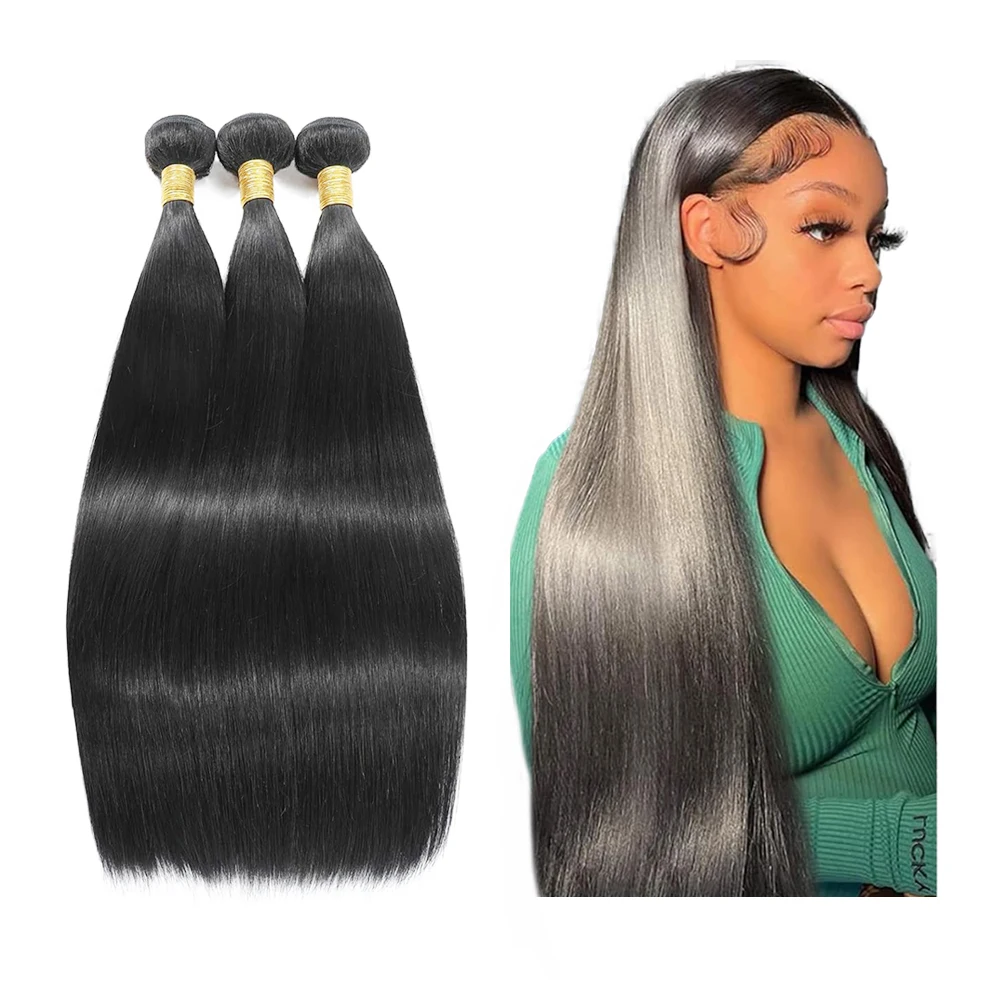Shinein Heat Resistant Natural Black Yaki Straight Bundles Hair Extensions Weave Long Kinky Straight Hair Bundles