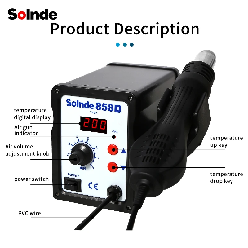 858D Digital Rework Soldering Station With Hot Air Gun estacao de retrabalho ar quente Hot Air Rework Desoldering Station