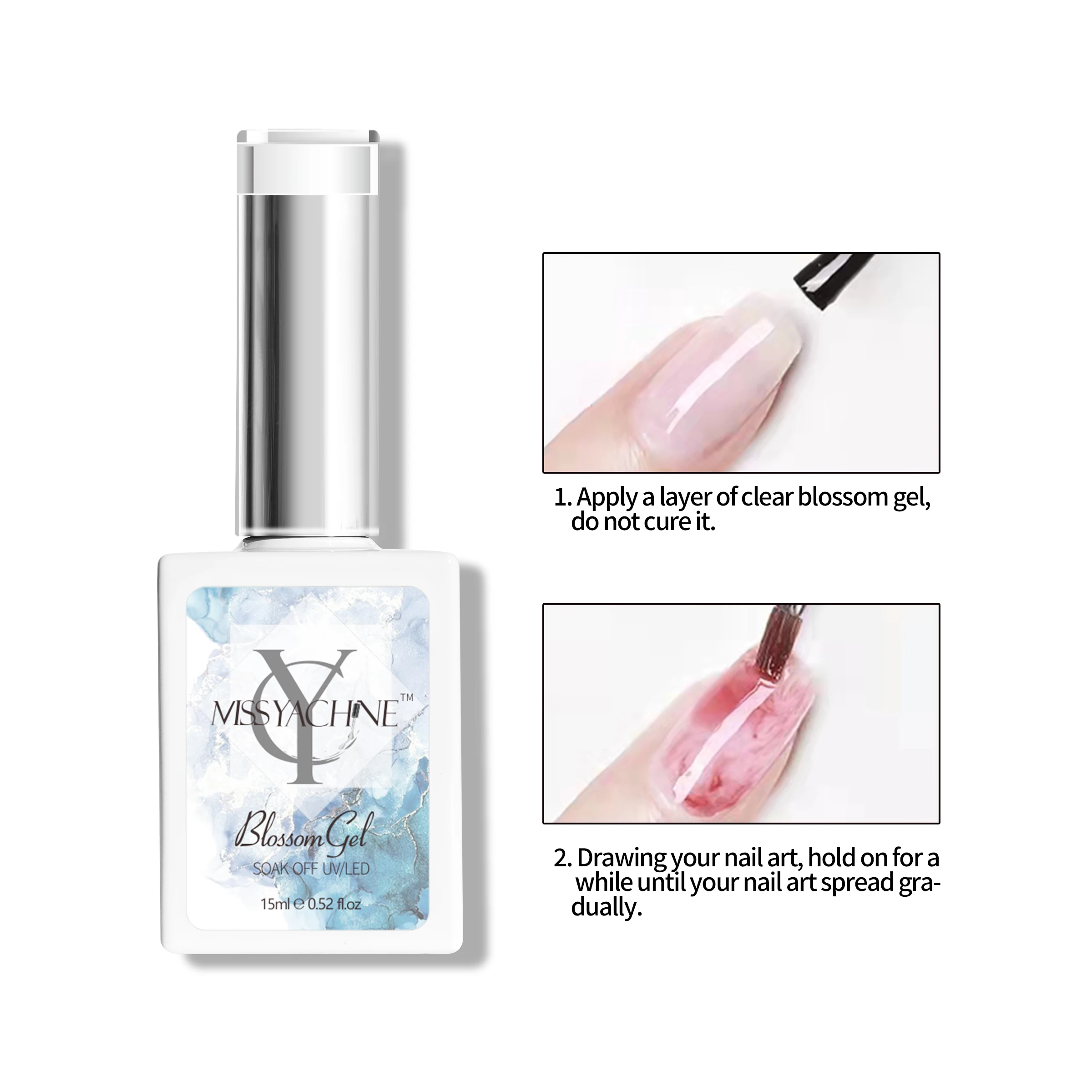 new design shading clear blossom gel nail polish art Marble Watercolor Nails Blooming gel polish