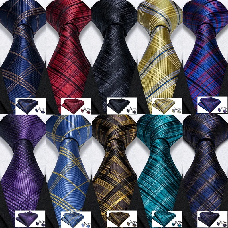 Wholesale New Design Striped Plaid Mens Silk Tie Handkerchief Set