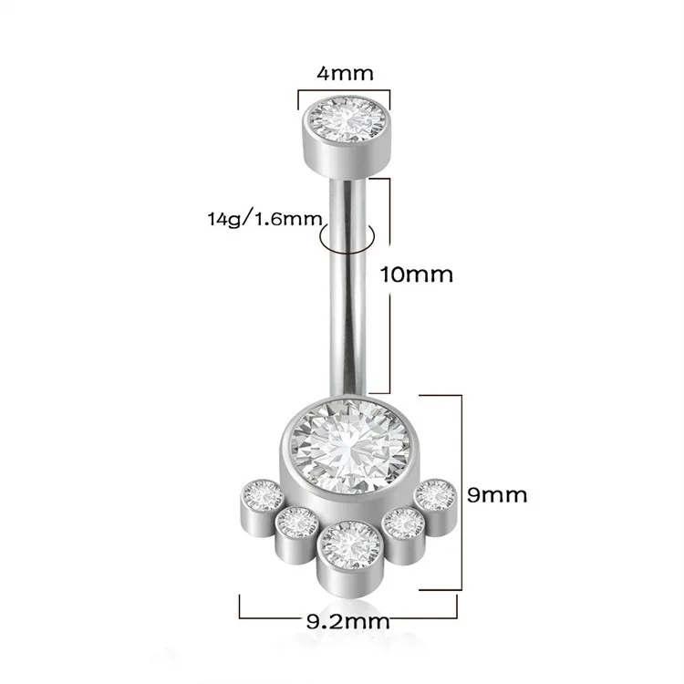 Fashion Astm F136 Titanium Internally Threaded Cz Stone Belly Button Rings Navel Piercing