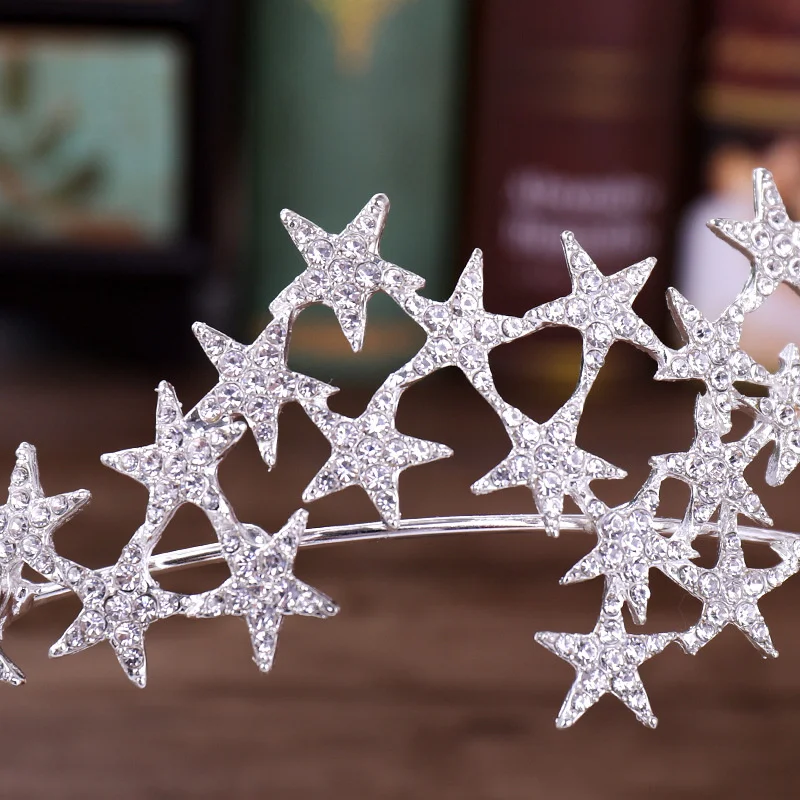 Rhinestone Star Headbands Crystal Crown For Wedding Bridal Tiaras Fashion Bride Hair Jewelry