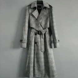 OEM 2020 New Fashion Spring Fall Plaid Turn Down Collar Women Trench Coat