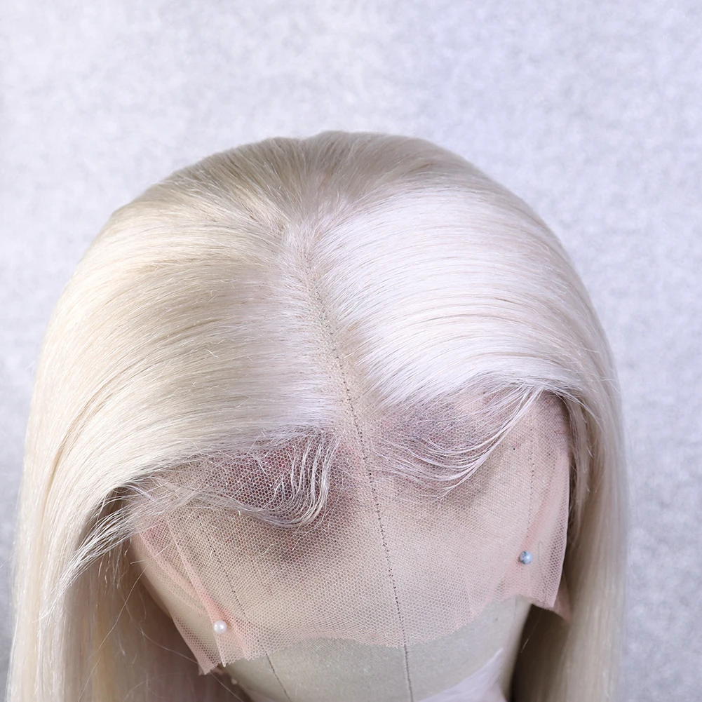 
Silver Lace Front Human Hair Wig Brazilian Virgin Long Straight White Front Lace Wig Colorful Lace Wig with Baby Hair for Woman 