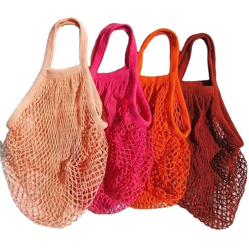 Reusable Cotton Mesh Bags Vegetable Fruit Packaging Market Large Capacity Net Canvas Grocery Tote Bag For Shopping